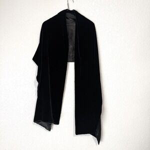 Preston & York All Vintage Women Black Velvet Stole Wrap Evening Shawl Silk
